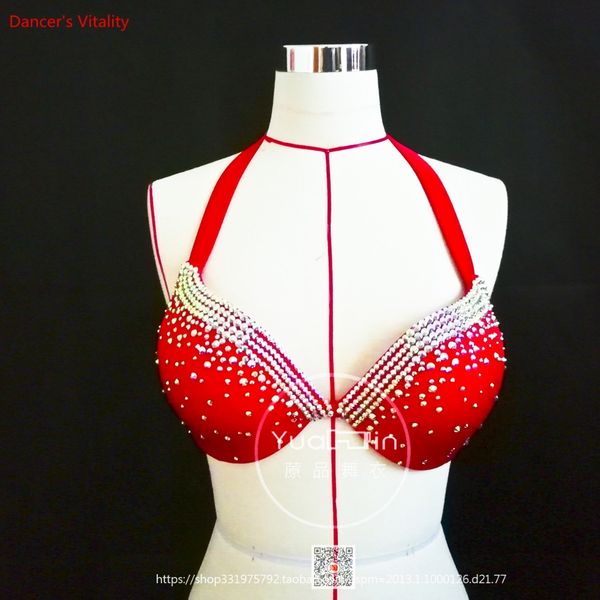

custom made sexy fashion women sparkling diamond belly dance bra top beaded costume dance clothing, Black;red