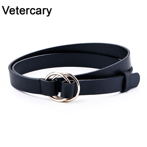 

new double ring round circle buckle gold ladies pu leather belt thin fashion wild personality knotted decorative belts for women, Black;brown