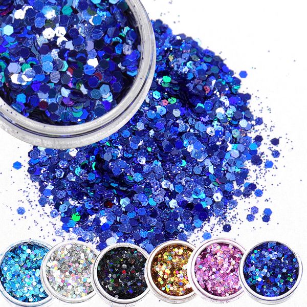

6box /set nail glitter set laser shinning hexagon shape sequins powder dust purple blue manicure nail art decorations paillette, Silver;gold