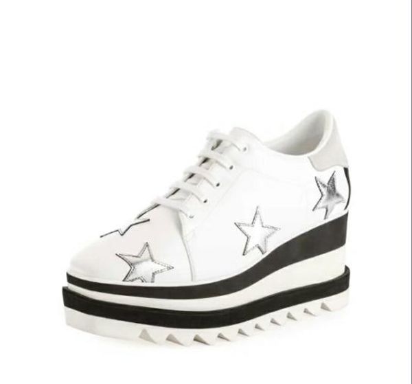 

2018 высокое качество! Оптовая Стелла Маккартни обувь белый черный натуральная кожа Верхняя с серебристым блеском звезд и белой подошвой низкие верхние звезды