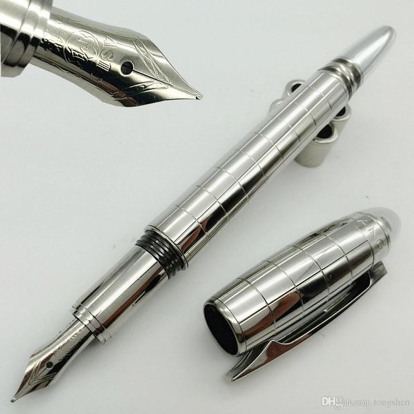 

1 pcs mb fountain pen 14k nib 4810 silver checks stationery office supplies metal luxury pen with crystal top