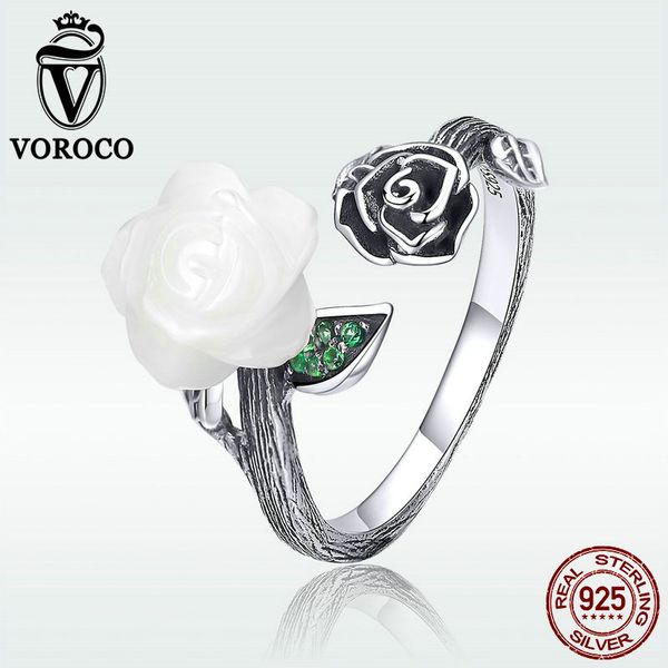 

2018 voroco genuine 925 sterling silver open elegant rose rings for women wedding finger anniversary jewelry nice gift bnr012, Golden;silver
