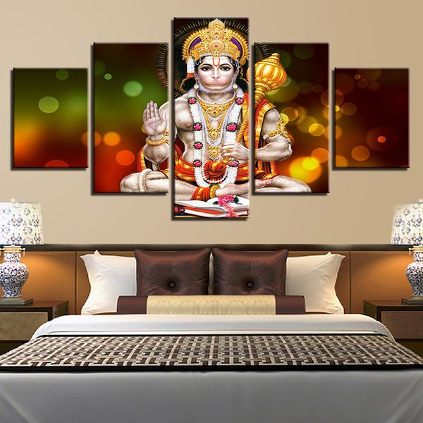 

home decor hd printed wall art pictures 5 pieces lord hanuman canvas painting for living room modular hindu god poster framework