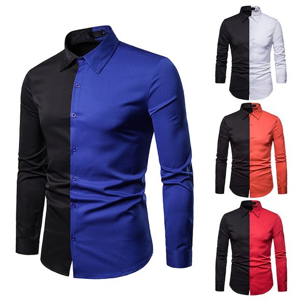 

men shirt brand 2018 male long sleeve shirts casual hit color slim fit black white man dress shirts chemise, White;black