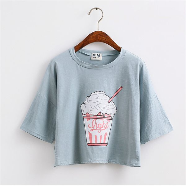 

new summer new harajuku women t shirt ice cream korean style cotton loose crop kawaii t -shirt female o-neck, White