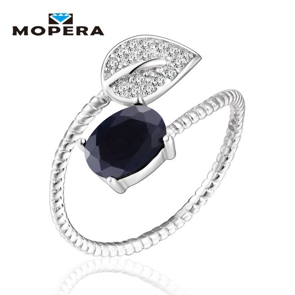 

lovely leaf natural gemstone sapphire rings for women 925 sterling silver engagement wedding jewelry adjustable fine jewelry, Golden;silver