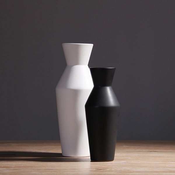 Elegant Ceramic Flower Vase Black White Modern Conical Shape