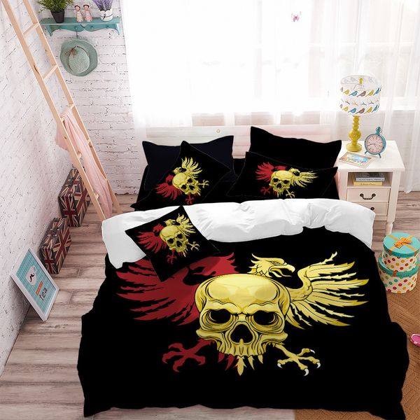 Golden Skull Bedding Set Double Headed Eagle Bedding Cover Luxury Comforter Quilt Cover Pillowcase Duvet Home Decor D25 Comforters And Bedding Sets