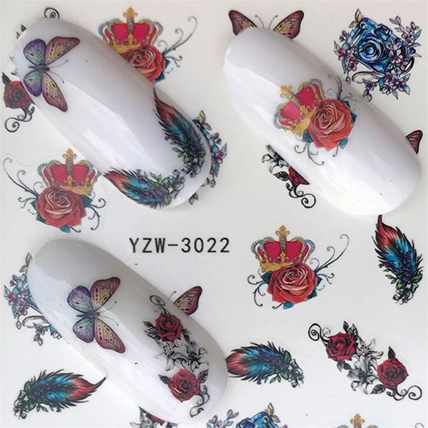 

fantasy colorful floral design water nail sticker flowers butterfly water decals full foil wraps decoration tool beauty, Black