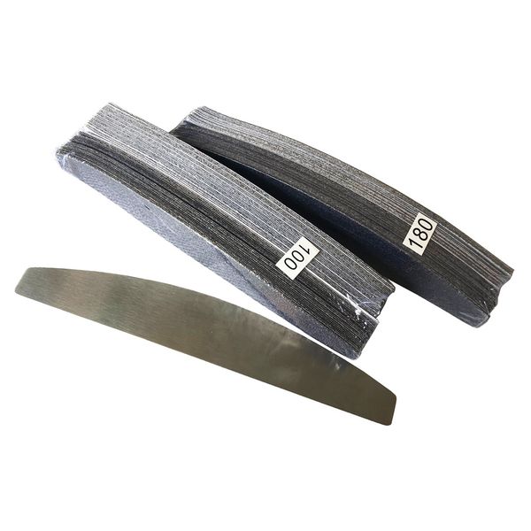 

1 pcs metal nail file with 2sets(100 pcs) removalble pads durable nail file replacement sandpaper pads halfmoon shape