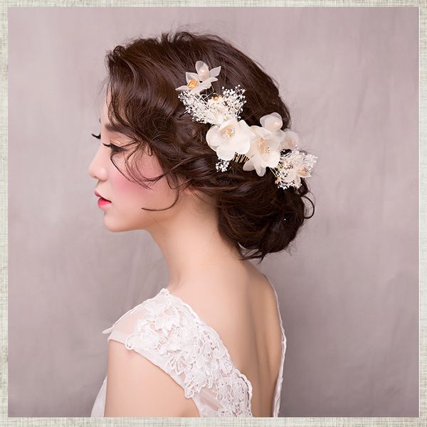 Kore gelin saç tarakları klipler kızlar beyaz çiçek saç bantları düğün peçe saç tarağı kadınlar ziyafet başlıkları başlık saç ac2525
