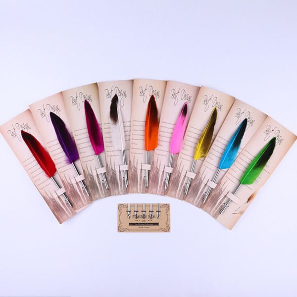 

1 set feather dip fountain pen chancery quill oblique pens +5pcs nib carved metal for fancy font calligraphy a vintage pen 2018