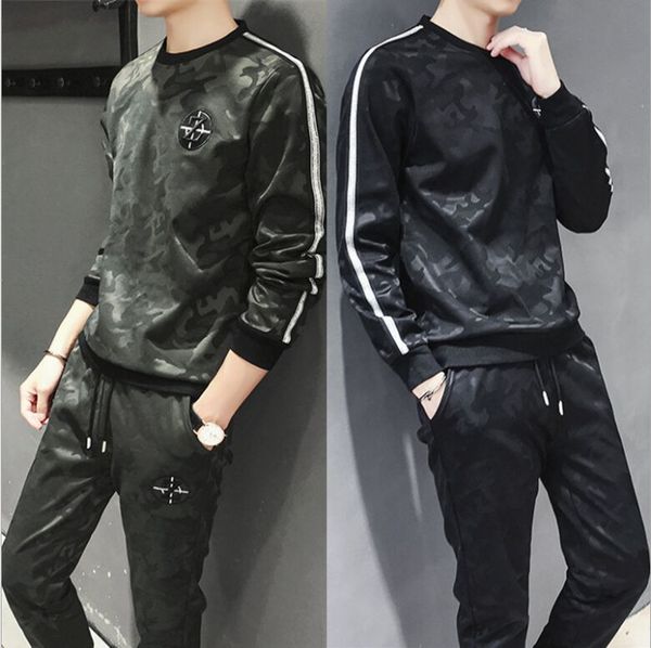 

new fashion men camouflage gyms sets men long-sleeved hoodies+pants two-piece male tracksuit men's casual sportswear suits c65, Gray