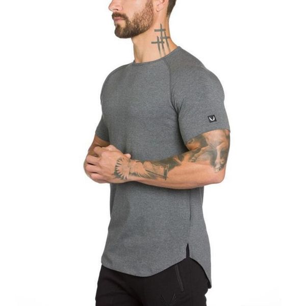 

fashion color embroidered pure gyms fitness man boutique men t cotton irregular shirt tees t-shirt casual clothing govwc, Black