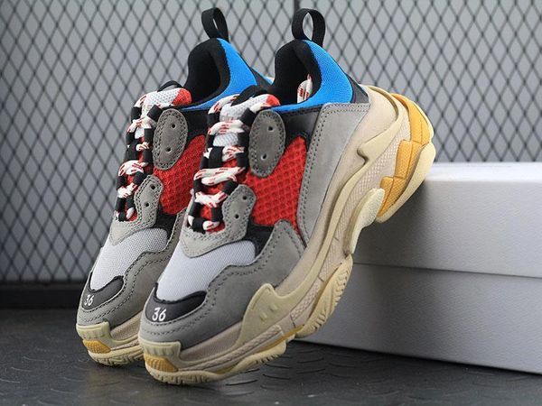 

new triple shoes men women sneaker mixed colors thick heel grandpa trainer with logo original box casual shoes, Black