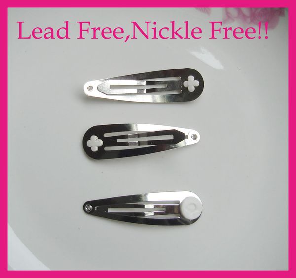 

50pcs 5.0cm 2.0" silver plain metal snap clip with 9mm pads at nickle and lead quality,tear drop diy hair bow clips hairpins, Golden;silver