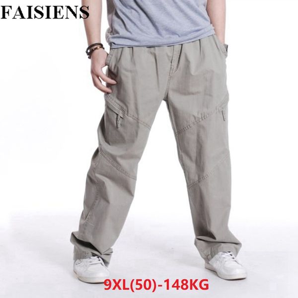 

faisiens men 8xl 9xl casual pants plus size 6xl 7xl big size large pocket style pants autumn outdoor straight trousers, Black