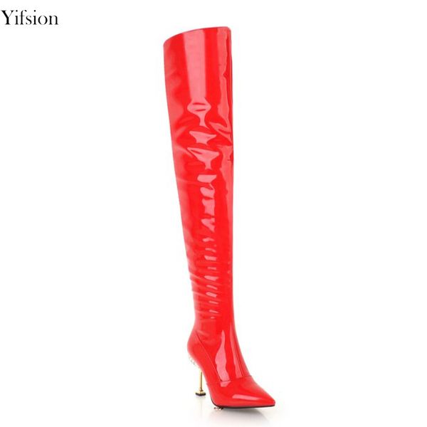 

yifsion new women over the knee boots thin high heels long boots pointed toe 4 colors night club shoes women us size 3-10.5, Black