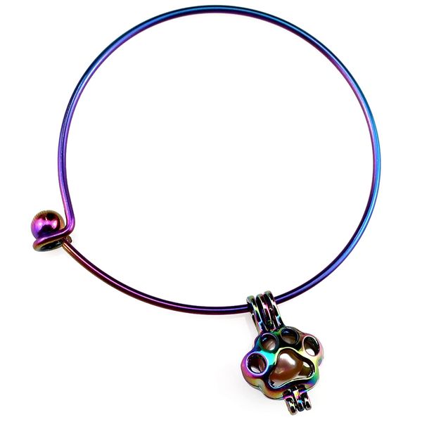

b-c445 rainbow puppy print beads cage locket wrist cuff bangle girl women expandable wire steel bracelet bangle, Black