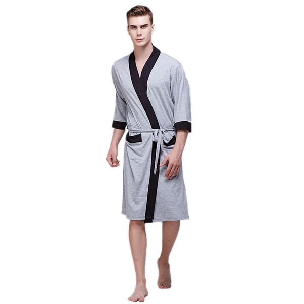 

New Style Men Robe Summer Modal Sleepwear Pajama Half Sleeve Kimono Bathrobe Gown Nightgown Leisure Home Wear Nightwear, Black