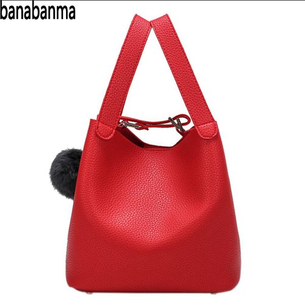 

banabanma handbag handle women handbag pu leather fashion bucket bag tote with fur ball bags for women 2018 30