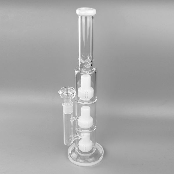 Bong de cachimbo de vidro com percolador triplo de 16 polegadas - tubulação de água para plataforma de petróleo com junta fêmea de 18 mm e tigela de vidro