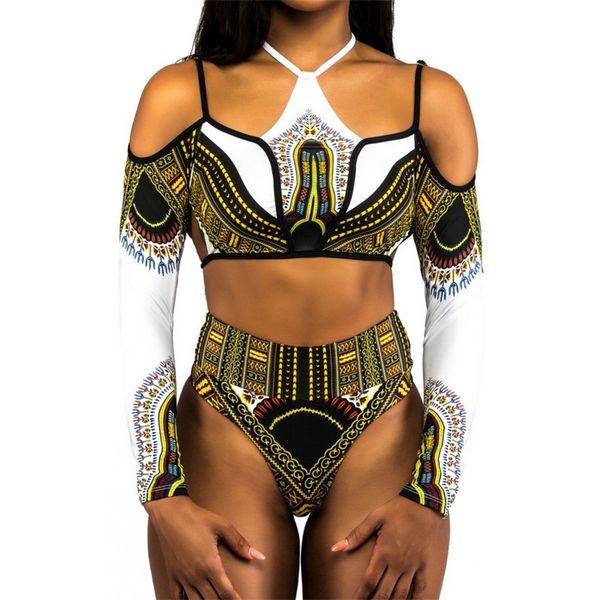 

woman swimsuit swimwear lady bikini femme black people two piece suits gilding bandage printing divided body with chest pad 30lx v