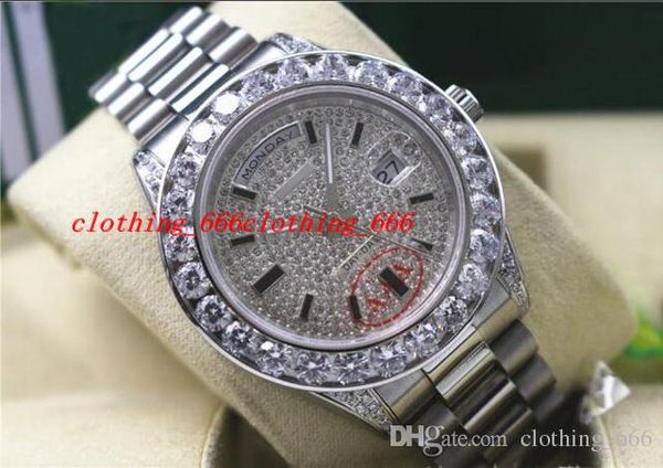 

горячие продажи мода высокое качество роскошные наручные часы мужские 18038 18k белое золото большие алмазы 41 мм часы автоматические мужски, Slivery;brown