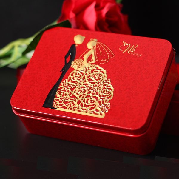 

pink/red tin wedding gift box iron storage tank box for candy small storage boxes cans rectangular tin container