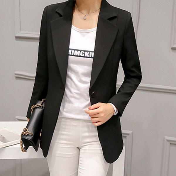 

wine red women solid slim blazers 2018 fashion autumn fashion single button blazer femenino ladies blazers, White;black