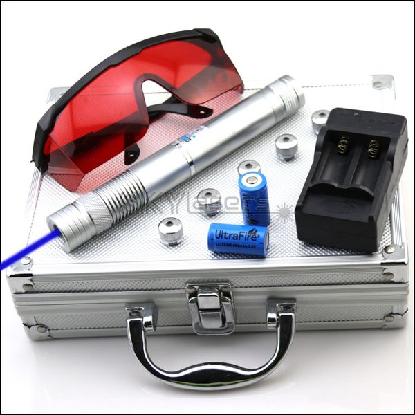 

bx4 450nm adjustable focus blue laser pointer with batteries& charger&goggles&aluminium box&5 star caps