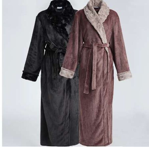 Männer Hot fur Plus Größe Extra Lange Thermische Flanell Bademantel Herren Winter Warme Kimono Bad Robe Männliche Nacht Roben frauen Morgenmantel