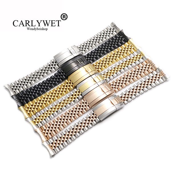 

carlywet 19 mm whole hollow curved end solid screw links steel replacement jubilee watch band bracelet for datejust2041, Bronze;slivery