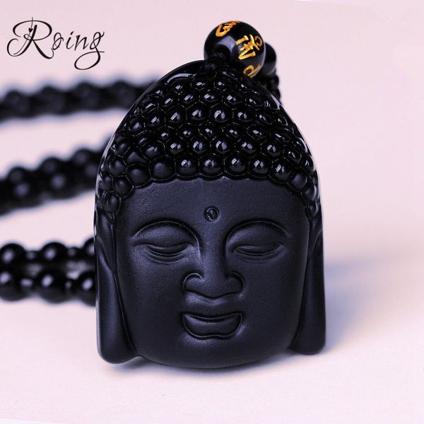 

Roing Obsidian Buddha Sakyamuni Подвеска из бисера Цепочка из ожерелья Кристалл Lucky Men Jewelry Женщи