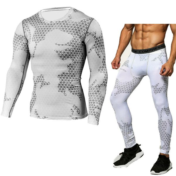 

outdoor camouflage mens compression set running tights workout fitness training tracksuit long sleeves shirts sport suit kit, Black;blue