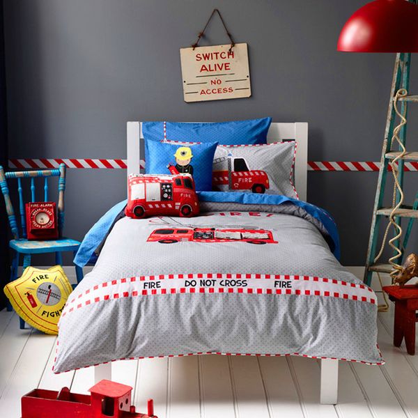 Fire Fighting Truck Bedding Set Children Cartoon Fire Engine