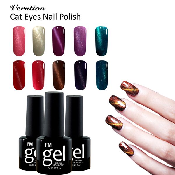 

verntion 8ml nail art design 3d magnet gel lacquer long-lasting cat eye gel nail polish semi permanent lucky hybrid polish, Red;pink