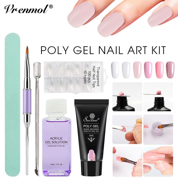 

vrenmol polygel set uv builder gel no burning nail art cover natural clear led soak off acrylic poly gel nail extension kits, Red;pink