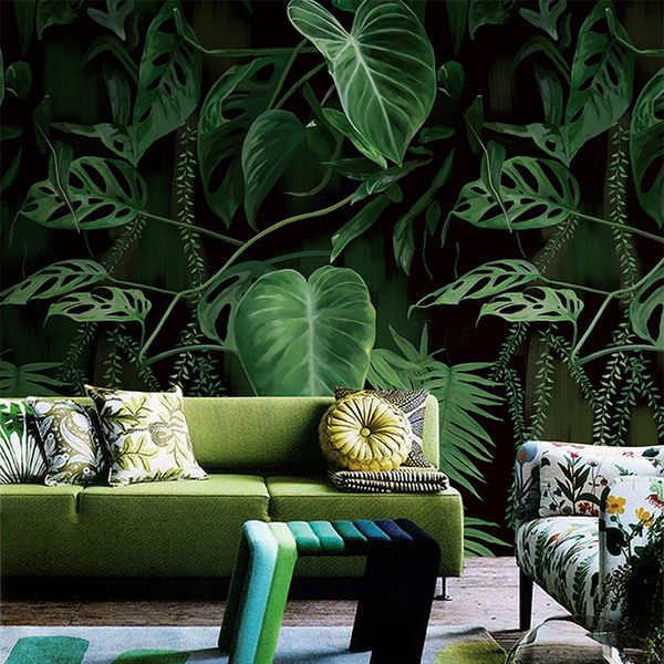 

retro tropical rain forest palm banana leaves mural wallpaper living room restaurant creative backdrop wall covering home decor