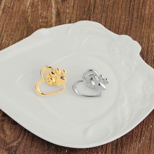 

silver gold color love heart paw lapel pin pet paw print pet loss and pet memorial pins jewelry dog cat lover gifts, Gray