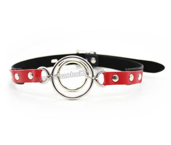 

quality pu device #r45jouets ring gag sexuelstoys open adults bandage leather double gag ring mouth for adjustable jtxpf, Red;black