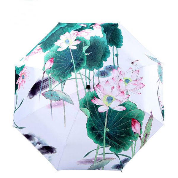 

painting umbrella traditional chinese oil painting anti-uv lotus umbrellas parasol