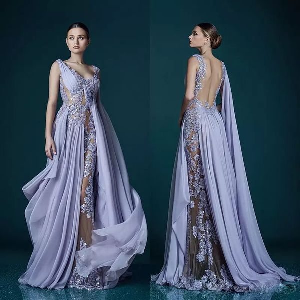 

v-neck lavender long evening dresses with wrap appliques sheer backless celebrity dress evening gowns 2018 stunning chiffon long prom dress, Black
