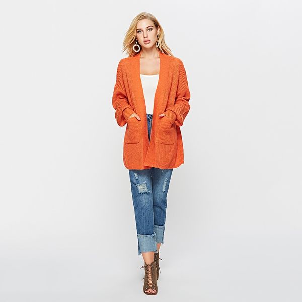 

simple basic fall long sleeve open front knit cardigan sweaters with pockets sweaters outerwear for pregnant women leisure wear, White