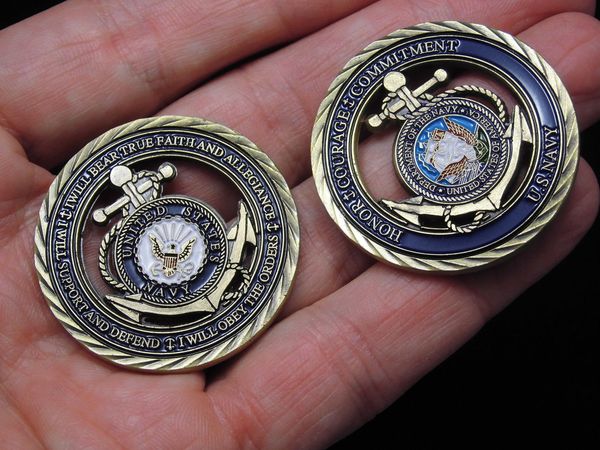 

usn navy core values honor courage commitment anchor military challenge coin