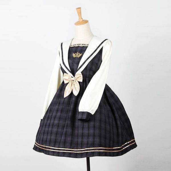 

japanese soft sister uniforms sailor suit slim dress cos sweet students college lolita dress, Black;red