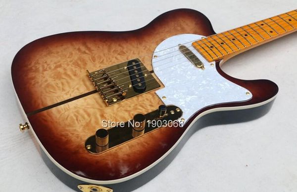 

Custom Shop Merle Haggard Tuff Dog Tele TL Браун Sunburst Стеганый кленовый топ Электрогитара Кленовая шея, белые жемчужные накладки Тюнеры