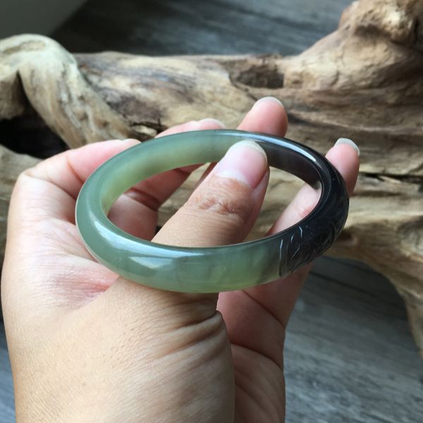 

h21#hetian jade jade smoke purple bracelet qinghai material green pretty color carving, Golden;silver