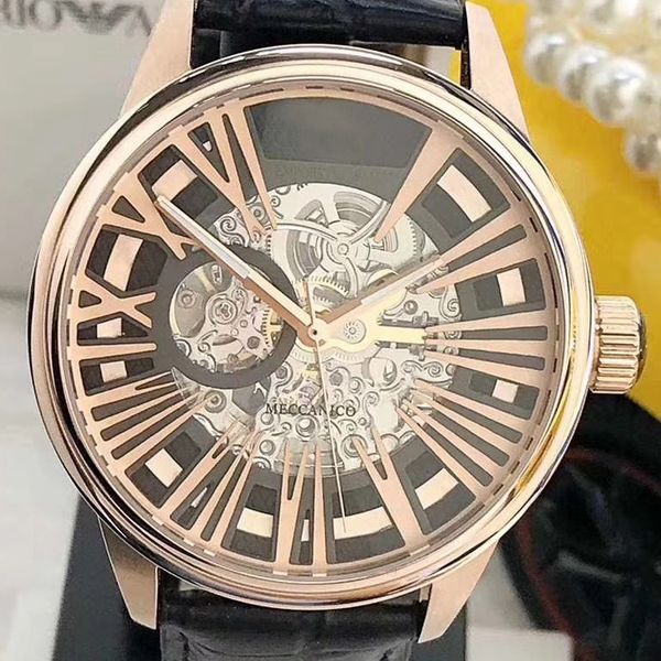 

a-brand luxury ar4629 japan movement sport automatic meccanico skeleton hollow man new sports sapphire glass watch mens watches, Slivery;brown