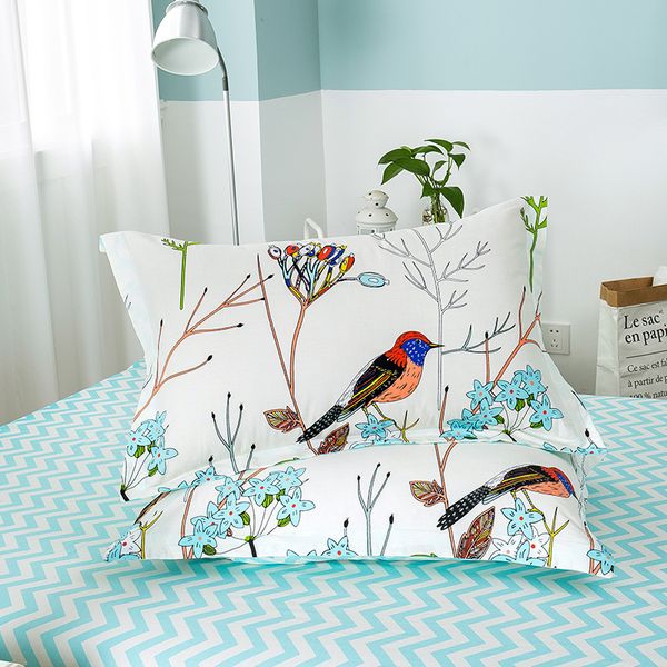 

pastoral floral birds pillowcase 2 piece 100% natural cotton pillowcases 48x74cm standard size soft home bedroom pillow cover pillow case